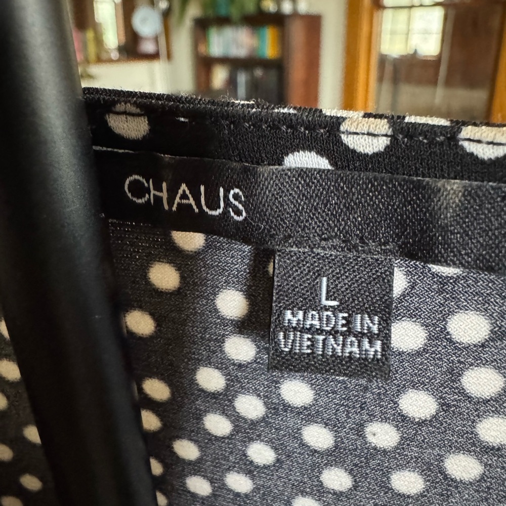 Chaus Black & White Polka Dot Long Sleeve Blouse Size L - Picture 2 of 7
